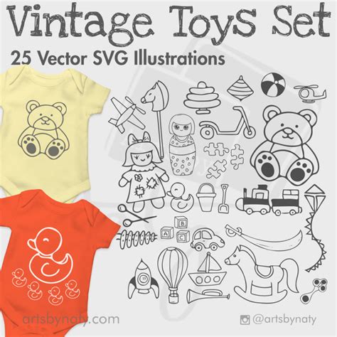Download Free Vintage Toys 25 SVG Hand-drawn Illustrations. Commercial Use
